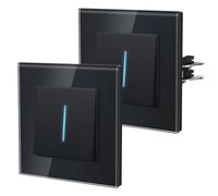 BSEED Light Switch with Led Indicator,Glass Wall Toggle Switch with Grappling Hook,Single Switch for Bathroom,Easy Installation,E-Series,Single 2-Way-2 Pack,86mm Black