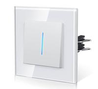 BSEED Light Switch with Led Indicator,Glass Wall Toggle Switch with Grappling Hook,Single Switch for Bathroom,Easy Installation,E-Series,Single 1-Way,86mm White