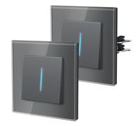 BSEED Light Switch with Led Indicator,Glass Wall Toggle with Grappling Hook,Easy Installation,E-Series,1 Gang 1 Way-2 Pack,86mm Gray