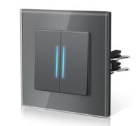 BSEED Light Switch with Led Indicator,Glass Wall Toggle with Grappling Hook,Easy Installation,E-Series,2 Gang 2 Way,86mm Gray