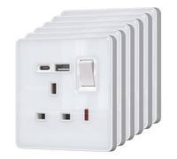 BSEED Plug Socket with 20 W USB-C Fast Charging,Switched Wall Plug,Indicator Light,Glass Panel,UK Standard Electric Power,1 Gang-6 Pack,86mm White