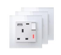 BSEED Single Plug Socket with USB C and USB A,UK Standard Electric Power Sockets,Save Space,1 Gang-3 Pack,86mm White