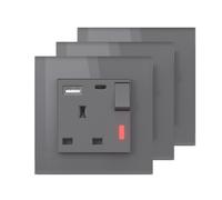 BSEED Single Plug Socket with USB C and USB A,UK Standard Electric Power Sockets,Save Space,1 Gang-3 Pack,86mm Grey