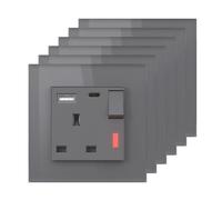 BSEED Single Plug Socket with USB C and USB A,UK Standard Electric Power Sockets,Save Space,1 Gang-6 Pack,86mm Grey