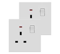 BSEED Single Socket 2 Pack, Electrical Single Switched Power Plug Wall Socket with LED Indicator, PC Wall Plate Outlet, White, 13A
