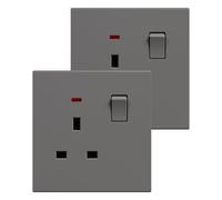 BSEED Single Socket 2 Pack, Electrical Single Switched Power Plug Wall Socket with LED Indicator, PC Wall Plate Outlet, Grey, 13A