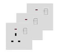 BSEED Single Socket 3 Pack, Electrical Single Switched Power Plug Wall Socket with LED Indicator, PC Wall Plate Outlet, White, 13A