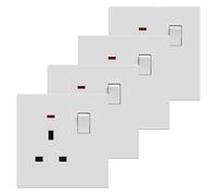 BSEED Single Socket 4 Pack, Electrical Single Switched Power Plug Wall Socket with LED Indicator, PC Wall Plate Outlet, White, 13A