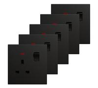 BSEED Single Socket 5 Pack, Electrical Single Switched Power Plug Wall Socket with LED Indicator, PC Wall Plate Outlet, Black, 13A