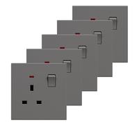 BSEED Single Socket 5 Pack, Electrical Single Switched Power Plug Wall Socket with LED Indicator, PC Wall Plate Outlet, Grey, 13A