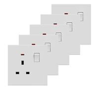 BSEED Single Socket 5 Pack, Electrical Single Switched Power Plug Wall Socket with LED Indicator, PC Wall Plate Outlet, White, 13A