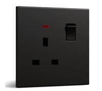 BSEED Single Socket, Electrical Single Switched Power Plug Wall Socket with LED Indicator, PC Wall Plate Outlet, Black, 13A