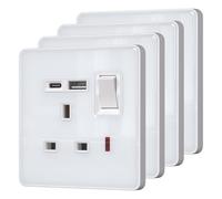 BSEED Single Socket with 20W USB-C Fast Charging,Glass Switched Wall Socket,LED Indicator Light,UK Standard 13A Electric Power Outlet,Screws Included,1 Gang(20W)-4 Pack,86mm White