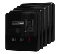 BSEED Single Socket with 20W USB-C Fast Charging,Glass Switched Wall Socket,LED Indicator Light,UK Standard 13A Electric Power Outlet,Screws Included,1 Gang(20W)-5 Pack,86mm Black