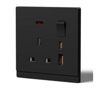 BSEED Single Socket with 20W USB C Fast Charging,Tactile Finish Switched Wall Sockets,13A Electric Power Outlet,Individual Control & LED Indicator,Designer Wall Plate,Single(20W),86mm Black