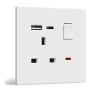 BSEED Single Socket with USB C, Electrical Single Switched Power Plug Wall Socket with LED Indicator, PC Wall Plate Outlet, White, 13A