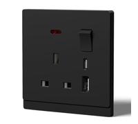 BSEED Single Socket with USB C,Tactile Finish Switched Wall Sockets,13A Electric Power Outlet,Individual Control & LED Indicator,Designer Wall Plate,Single with USB C,86mm Black