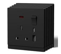 BSEED Single Socket with USB C,Tactile Finish Switched Wall Sockets,13A Electric Power Outlet,Individual Control & LED Indicator,Designer Wall Plate,Single-5 Pack,86mm Black