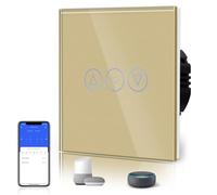 BSEED Smart Dimmer Switch,Glass Touch Panel,LED Lights,Work with Alexa/Smart Life App Control,Neutral Wire Required,WiFi Dimmer 1 Gang 1 Way,86mm Gold
