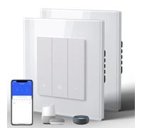 BSEED Smart Dimmer Switches,WIFI Electrical Wall Switch with Glass Frame,Rocker Button with LED Backlight,Horizontal & Vertical install,WiFi Dimmer Interruptor-2 Pack,86mm White