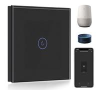 BSEED Smart Light Switch,Compatible with Alexa and Google Home,1 Gang 1 Way WiFi Touch Switch,2 Way or Multi-Way Control by SmartLife APP,Black Alexa Switch with LED Indicator Light-Neutral Wire Need