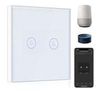 BSEED Smart Light Switch,Compatible with Alexa and Google Home,2 Gang 1 Way WiFi Touch Switch,2 Way or Multi-Way Control by SmartLife APP,White Alexa Switch with LED Indicator Light-Neutral Wire Need