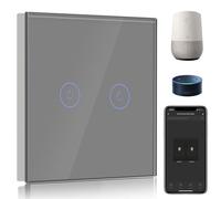 BSEED Smart Light Switch,Compatible with Alexa and Google Home,2 Gang 1 Way WiFi Touch Switch,2 Way or Multi-Way Control by SmartLife APP,Grey Alexa Switch with LED Indicator Light-Neutral Wire Need
