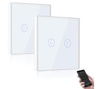 BSEED Smart Light Switch,Compatible with Alexa and Google Home,2 Gang WiFi Touch Switch,2 Way or Multi-Way Control by SmartLife APP,White Alexa Switch with LED Indicator Light-Neutral Wire Need-2pack