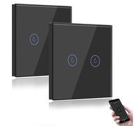 BSEED Smart Light Switch,Compatible with Alexa and Google Home,2 Gang WiFi Touch Switch,2 Way or Multi-Way Control by SmartLife APP,Black Alexa Switch with LED Indicator Light-Neutral Wire Need-2pack