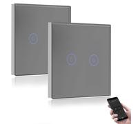 BSEED Smart Light Switch,Compatible with Alexa and Google Home,2 Gang WiFi Touch Switch,2 Way or Multi-Way Control by SmartLife APP,Grey Alexa Switch with LED Indicator Light-Neutral Wire Need-2pack