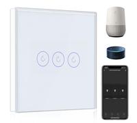 BSEED Smart Light Switch,Compatible with Alexa and Google Home,3 Gang 1 Way WiFi Touch Switch,2 Way or Multi-Way Control by SmartLife APP,White Alexa Switch with LED Indicator Light-Neutral Wire Need