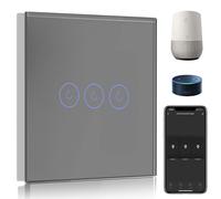 BSEED Smart Light Switch,Compatible with Alexa and Google Home,3 Gang 1 Way WiFi Touch Switch,2 Way or Multi-Way Control by SmartLife APP,Grey Alexa Switch with LED Indicator Light-Neutral Wire Need