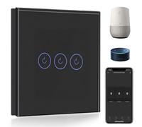 BSEED Smart Light Switch,Compatible with Alexa and Google Home,3 Gang 1 Way WiFi Touch Switch,2 Way or Multi-Way Control by SmartLife APP,Black Alexa Switch with LED Indicator Light-Neutral Wire Need