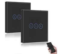 BSEED Smart Light Switch,Compatible with Alexa and Google Home,3 Gang WiFi Touch Switch,2 Way or Multi-Way Control by SmartLife APP,Black Alexa Switch with LED Indicator Light-Neutral Wire Need-2pack