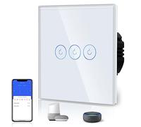 BSEED Smart Light Switch,Touch Switches for Lights,Glass Panel with Backlit,Works with Alexa & Google Assistant,Neutral Wire Required,3 Gang 1 Way,86mm White