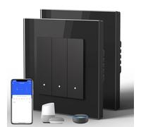 BSEED Smart Light Switch,WiFi Electrical Wall Light Switches with Glass Frame,Rocker Button with LED Backlight,Horizontal & Vertical Install,Neutral Wire Required,3 Gang 2 Way-2 Pack,86mm Black