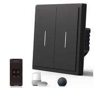 BSEED Smart Light Switch,WiFi Mate Wall Switch with Led Indicator,Remote Control,Voice Control,Timer Function,2 Gang 1 Way,Black 86mm