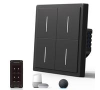 BSEED Smart Light Switch,WiFi Mate Wall Switch with Led Indicator,Remote Control,Voice Control,Timer Function,4 Gang 1 Way,Black 86mm