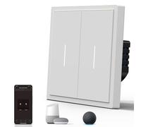 BSEED Smart Light Switch,WiFi Mate Wall Switch with Led Indicator,Remote Control,Voice Control,Timer Function,2 Gang 1 Way,White 86mm