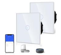 BSEED Smart Light Switch,WiFi Touch Glass Switch for 2.4G Network,Alexa Switches with LED Indicator,Control by SmartLife APP,Neutral Wire Required,1 Gang(2 Pack)-Need Neutral,86mm White