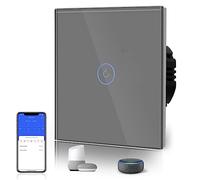 BSEED Smart Light Switch,WiFi Touch Glass Switch for 2.4G Network,Alexa Switches with LED Indicator,Control by SmartLife APP,Neutral Wire Required,1 Gang-Need Neutral,86mm Grey