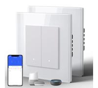 BSEED Smart Light Switch,WiFi Touch Glass Switch for 2.4G Network,Alexa Switches with LED Indicator,Control by SmartLife APP,Neutral Wire Required,2 Gang(EC Series)-2 Pack,86mm White