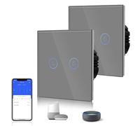 BSEED Smart Light Switch,WiFi Touch Glass Switch for 2.4G Network,Alexa Switches with LED Indicator,Control by SmartLife APP,Neutral Wire Required,2 Gang(2 Pack)-Need Neutral,86mm Grey