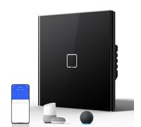 BSEED Smart Light Switch,WiFi Touch Glass Switch for 2.4G Network,Alexa Switches with LED Indicator,Control by SmartLife APP,Neutral Wire Required,1 Gang(ET Series),86mm Black