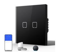 BSEED Smart Light Switch,WiFi Touch Glass Switch for 2.4G Network,Alexa Switches with LED Indicator,Control by SmartLife APP,Neutral Wire Required,2 Gang(ET Series),86mm Black