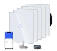BSEED Smart Light Switch,WiFi Touch Glass Switch for 2.4G Network,Alexa Switches with LED Indicator,Control by SmartLife APP,Neutral Wire Required,1 Gang(5 Pack)-Need Neutral,86mm White