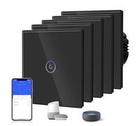 BSEED Smart Light Switch,WiFi Touch Glass Switch for 2.4G Network,Alexa Switches with LED Indicator,Control by SmartLife APP,Neutral Wire Required,1 Gang(5 Pack)-Need Neutral,86mm Black