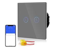 BSEED Smart Light Switch,Wifi Touch Wall Switches With Glass Panel,Alexa Switch with LED Indicator,Control by SmartLife APP,Without Neutral Wire,2 Gang-NO Neutral,86mm Grey