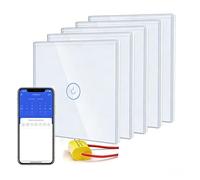 BSEED Smart Light Switch,Wifi Touch Wall Switches With Glass Panel,Alexa Switch with LED Indicator,Control by SmartLife APP,Without Neutral Wire,1 Gang(5 Pack)-NO Neutral,86mm White