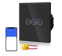 BSEED Smart Light Switch,Wifi Touch Wall Switches With Glass Panel,Alexa Switch with LED Indicator,Control by SmartLife APP,Without Neutral Wire,3 Gang-NO Neutral,86mm Black